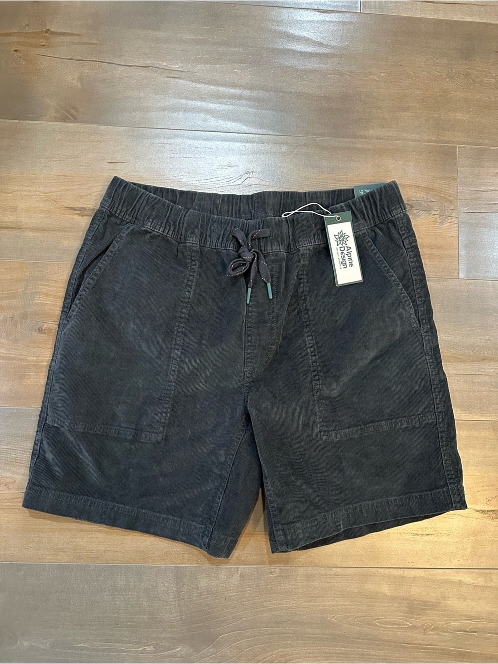Alpine Design Men's Washed Black corduroy Drawstring Flat Front Shorts